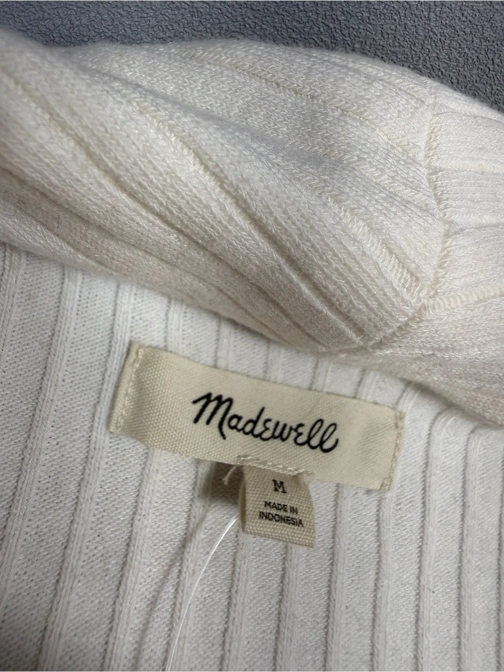 Madewell Cream Ribbed Short-Sleeve Button-Up Polo Top